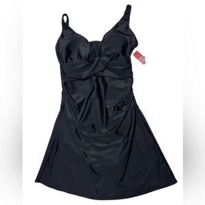 NWT Compression Slimming Black One Piece Swimsuit with Skirt Size 10 Swim Dress